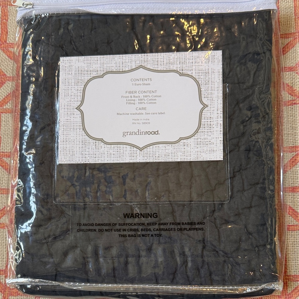 Grandinroad frontgate nwt bliss cotton hand stitched sham euro. Navy. Cotton.